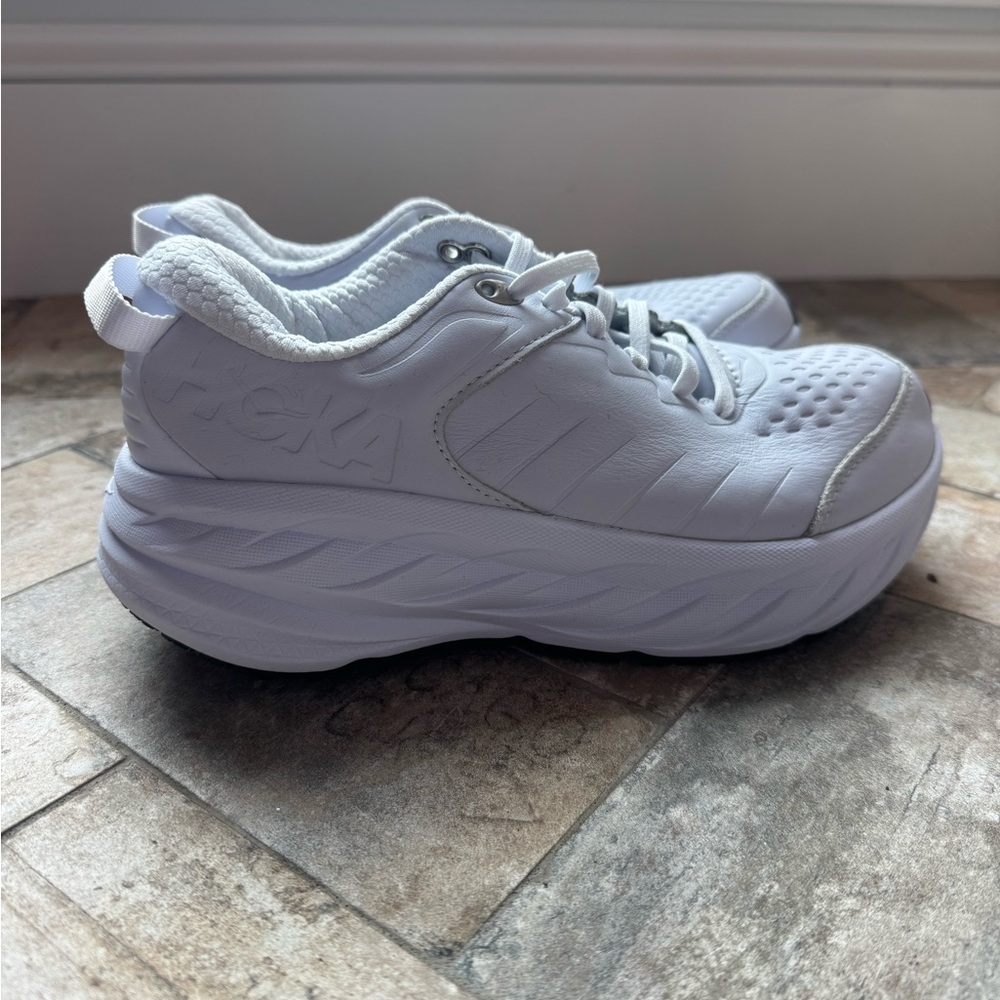 HOKA White Leather Work Sneakers | Ultra Cushioned | Nursing/Healthcare Shoes